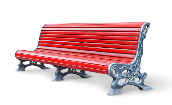 Red park bench isolated on white background