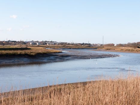 stream river landscape view blue water coast essex estuary; essex; england; uk