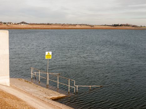 caution yellow deep water sign submerged structure nature reserve; essex; england; uk
