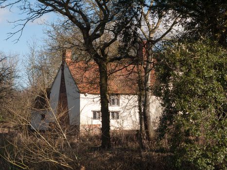 willy lotts cottage spring from across the lake on side river stour constable country close up; essex; england; uk