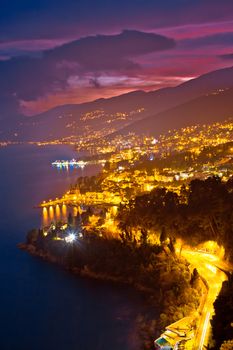 Opatija riviera bay evening panoramic view, Kvarner region of Croatia