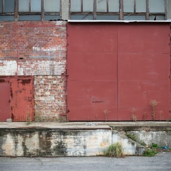 wide angle view of an old wall abandoned factory building