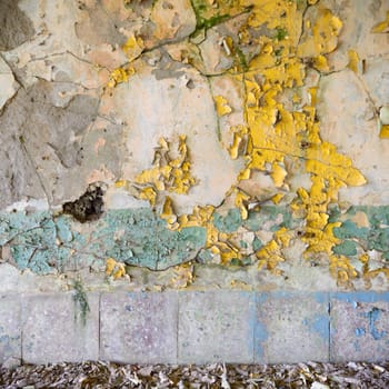 wide angle view of an old wall abandoned factory building