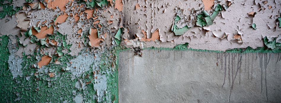 wide angle view of an old wall abandoned factory building