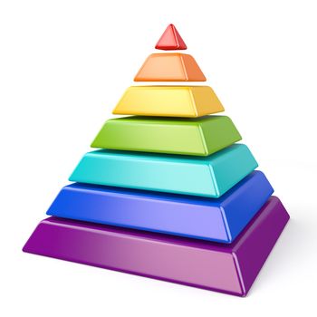 Colorful pyramid with seven levels 3D render illustration isolated on white background