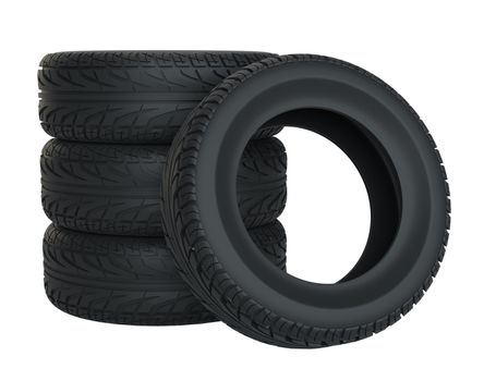 Car tires isolated on white. 3d illustration