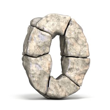 Stone font number 0 ZERO 3D render illustration isolated on white background