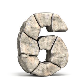 Stone font number 6 SIX 3D render illustration isolated on white background