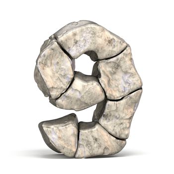 Stone font number 9 NINE 3D render illustration isolated on white background