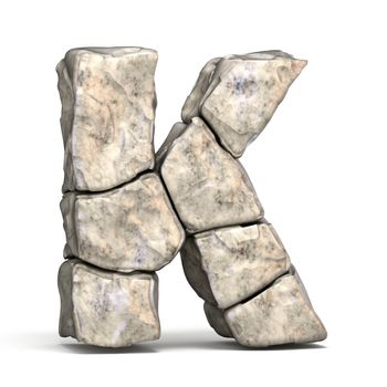 Stone font letter K 3D render illustration isolated on white background