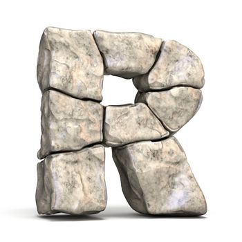 Stone font letter R 3D render illustration isolated on white background