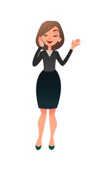 Young successful female office manager. Busy cartoon flat woman secretary character at the office. Personal assistant.