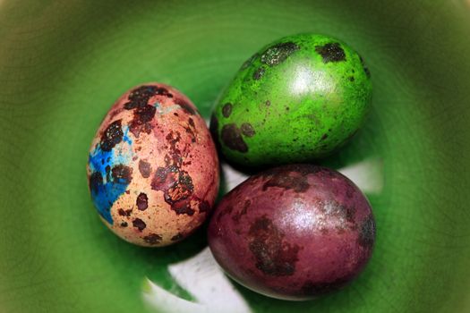 Colorful Speckled Easter Egg on Green Background