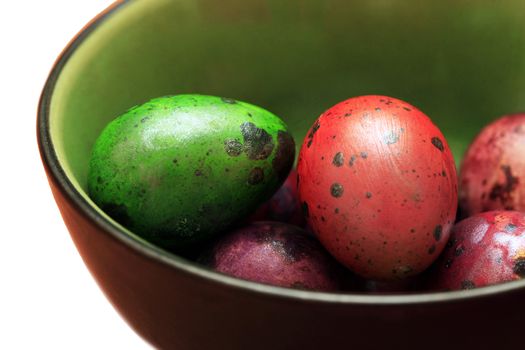 Colorful Speckled Easter Egg on Green Background