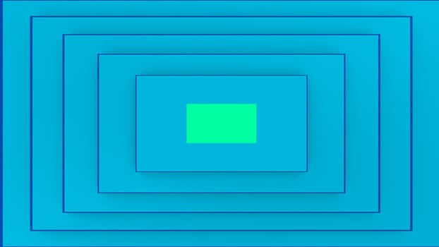 An op art 3d illustration of a rectangular background composed of turquoise stripes. It looks like an optimistic retro tube. A light salad spot is in the center.