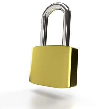 Metal padlock on a white background. 3D rendering