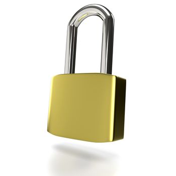 Metal padlock on a white background. 3D rendering