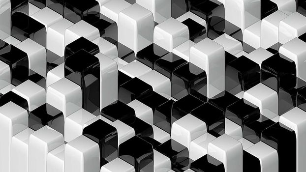 Abstract geometric back and white cubes, optical Illusion, modern computer generated 3D rendering backdrop