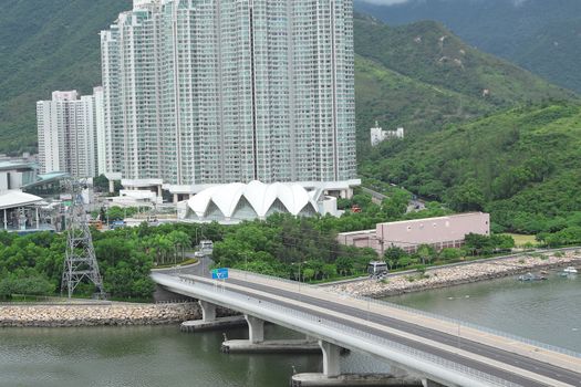 downtown city and traffic bridge