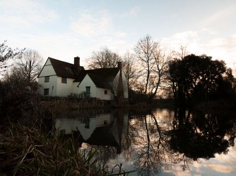 Willy lott's cottage flatford mill east bergholt dedham autumn-winter; essex; england; uk