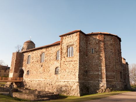 colchester castle full view blue sky spring summer light day; essex; england; uk