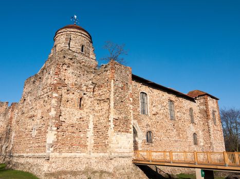 side tower of colchester castle town blue sky building old; essex; england; uk