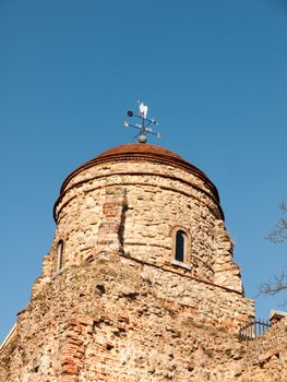 side tower of colchester castle town blue sky building old top; essex; england; uk