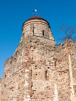 side tower of colchester castle town blue sky building old; essex; england; uk