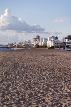 Beautiful empty sandy beaches in Quarteira, Algarve, Portugal