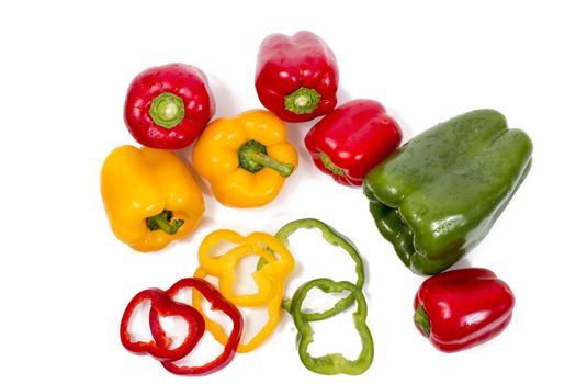 colorful bell peppers isolated on a white background.