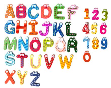 kid wooden colorful letters isolated on a white background.