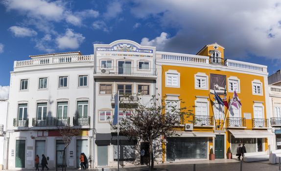 Outdoor view of the main architecture style of buildins in Loule city, Portugal.