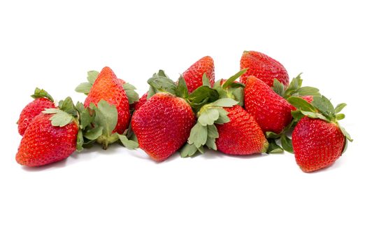 Red tasty strawberries isolated on a white background.