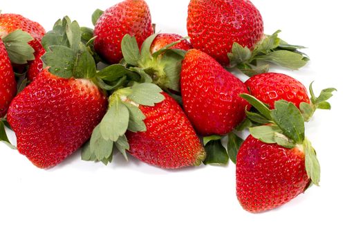 Red tasty strawberries isolated on a white background.