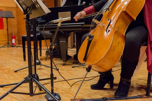 young woman plays cello