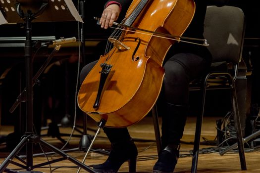 young woman plays cello