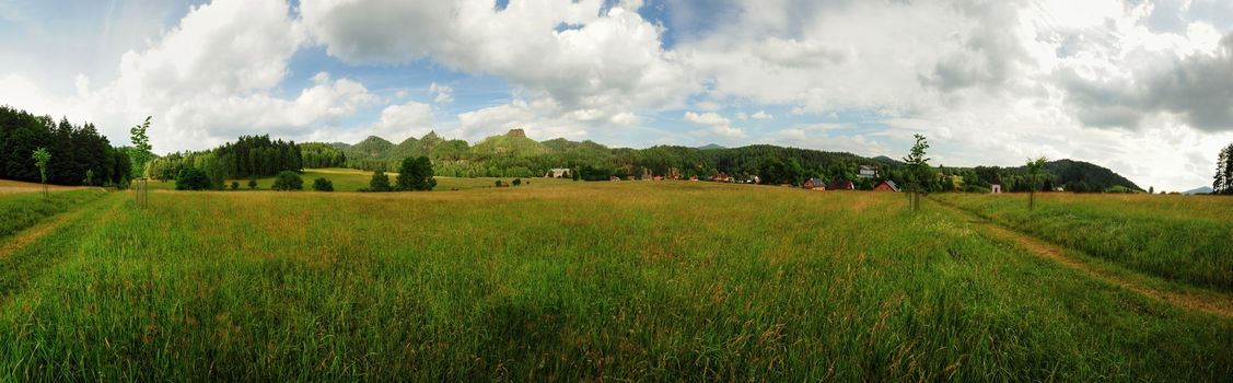 Panoramatic view of meadows and forests in Czech Switzerland