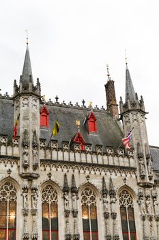 Burg square with town hall in medieval city Bruges, Belgium