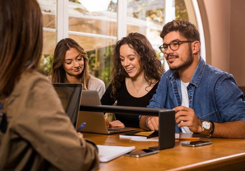 Groups of friends studying together on the bibliotech