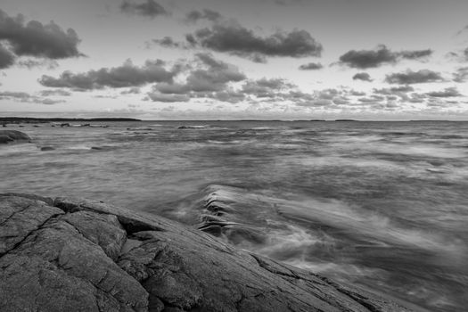 Black and white image of seascape. Picture taken in Pori, Finland.
