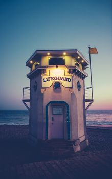A Vintage Lifeguard Station On A Beach In California With Copy Space
