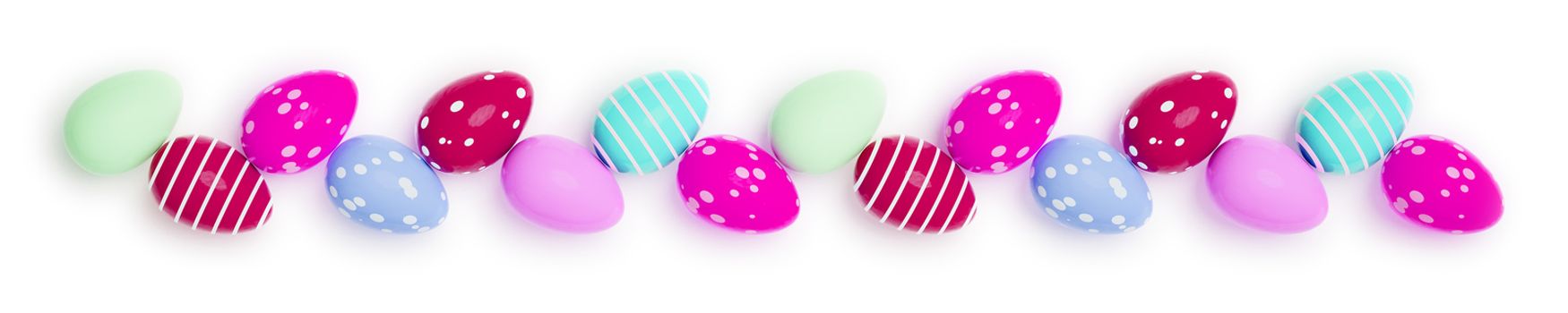 3d illustration of a row of colored easter eggs