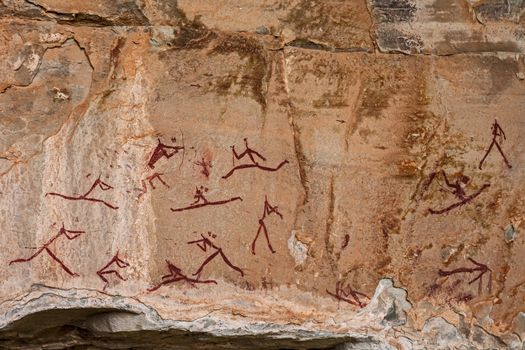 Bushman Rock Art in the "War Cave" near Injisuthi in the Drakensberg South Africa.