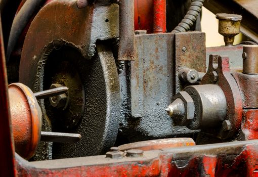 Vintage antique automotive machine shop dirty piston grinding machine stone and centering chuck