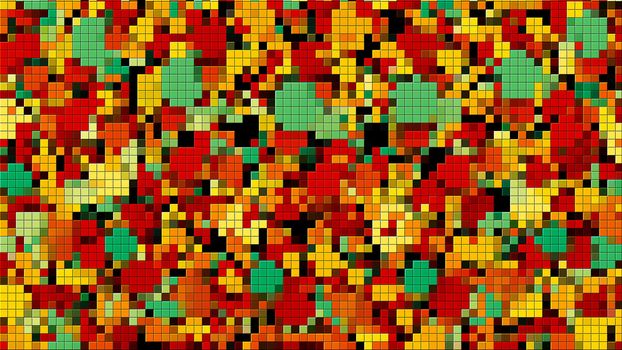 Mosaic with many little colorful square pieces, computer generated abstract background, 3D rendering