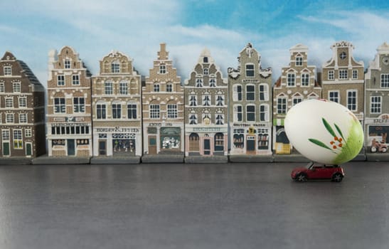 car with easter egg on roof for coming easter celebration