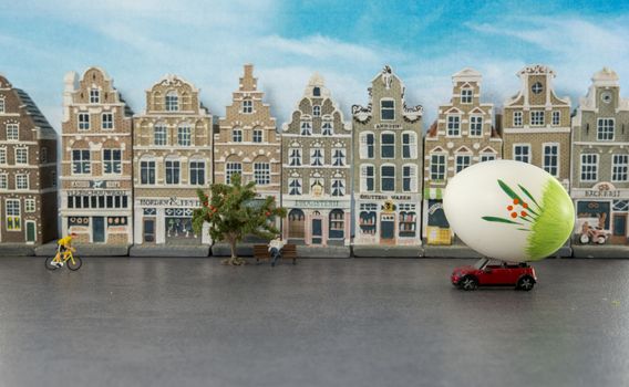 car with easter egg on roof for coming easter celebration