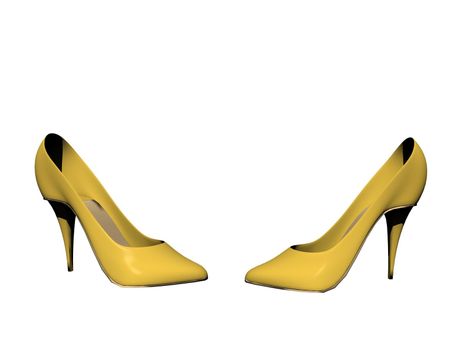 Women's yellow shoes from a varnish on a white background - 3d rendering