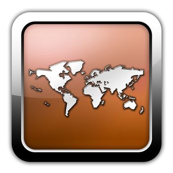 Icon, Button, Pictogram with World Map symbol