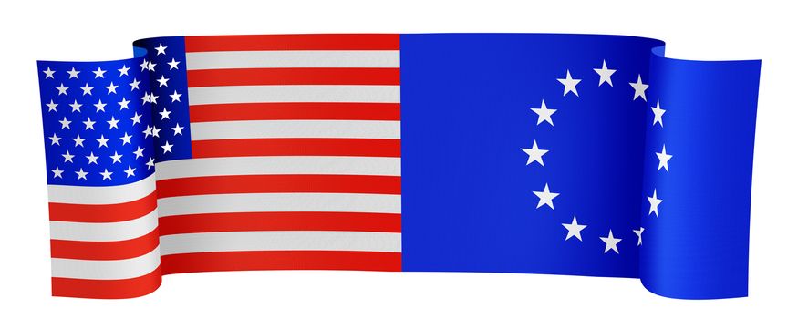 illustration of the USA and EU flags on white background